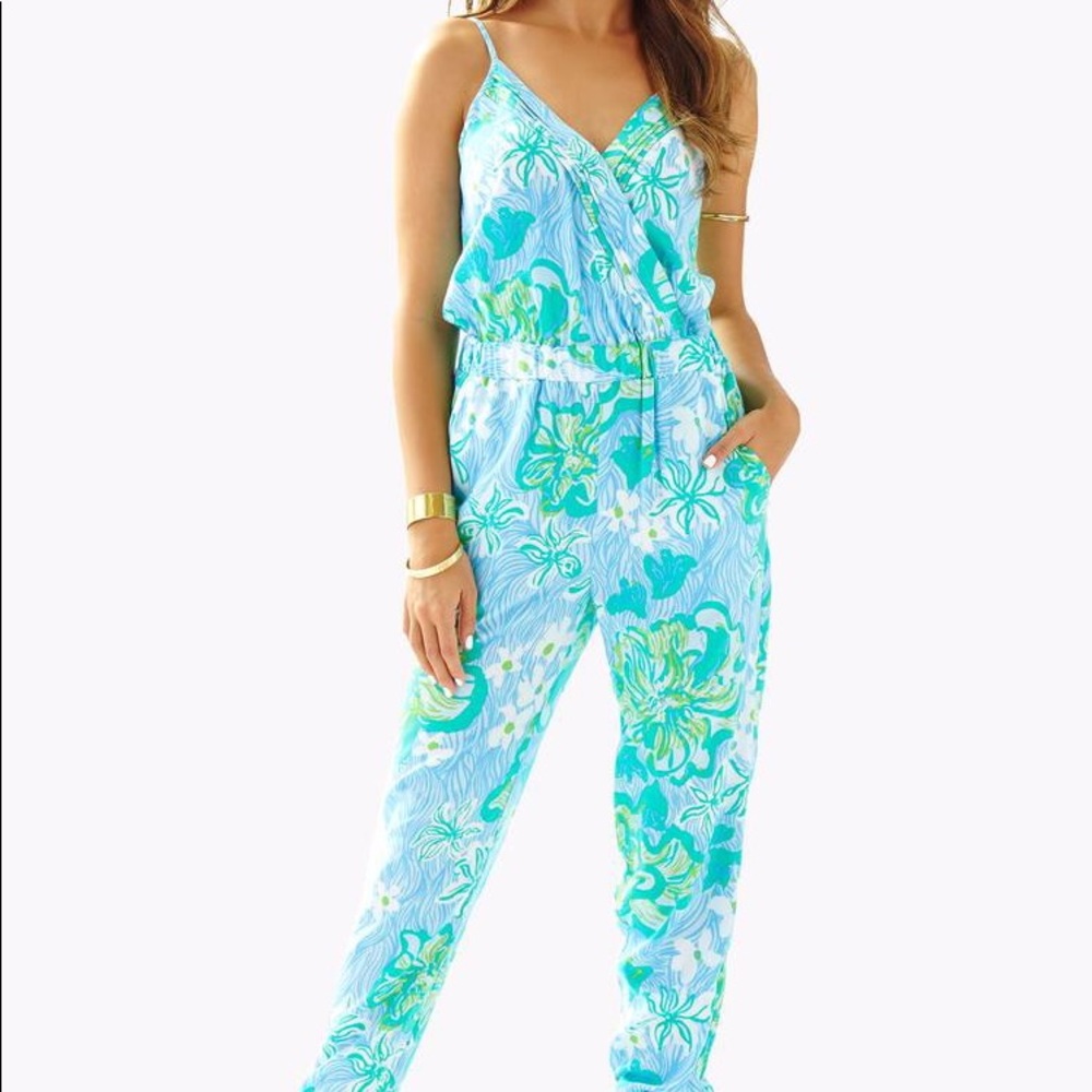 Lilly Pulitzer Melba Jumpsuit, XL, Wave Runner
